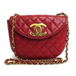 Chanel Matelasse Chain Shoulder Half Moon Lambskin Leather Red